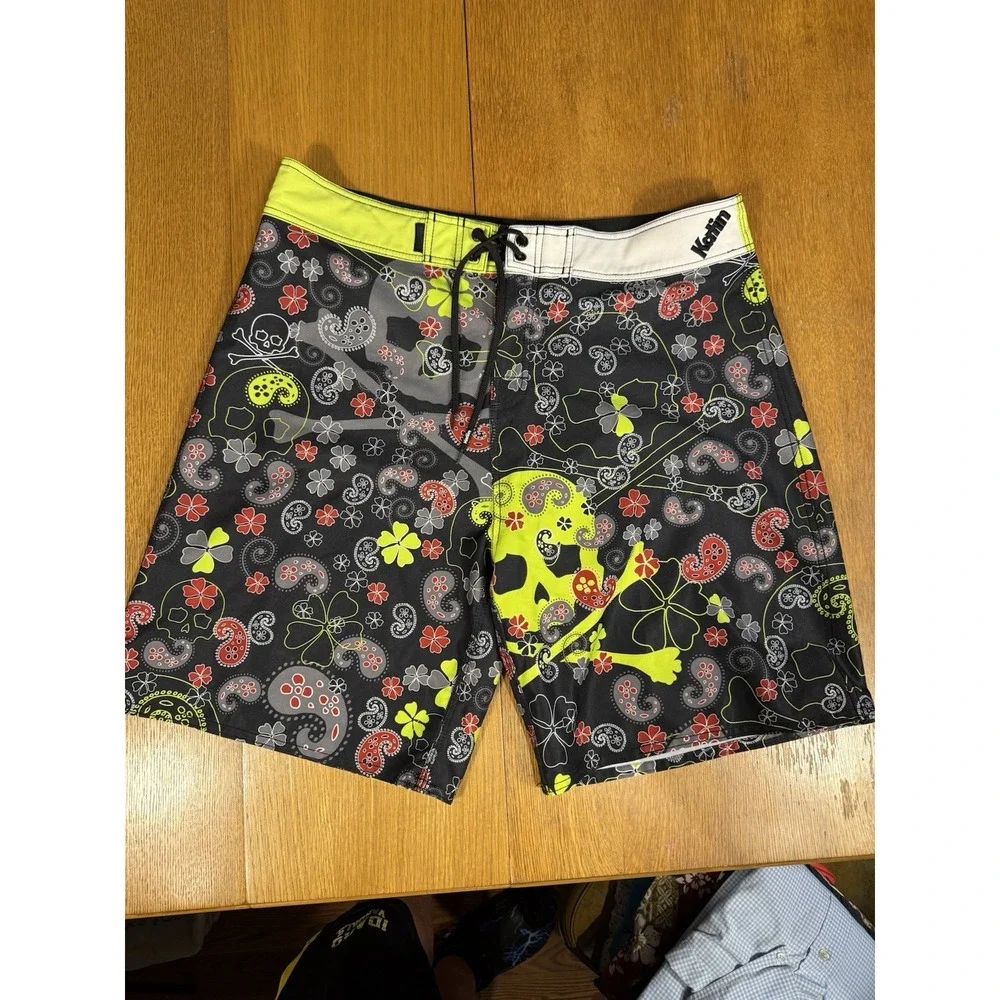 Katin Boardshorts 36 Skull Paisley Clover Surf Y2K‎ Tattoo Punk Board Shorts